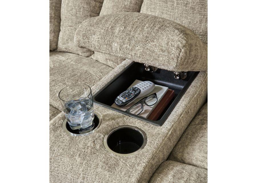 Hindmarsh - Stone - Power Reclining Loveseat With Console/ Adj Hdrst