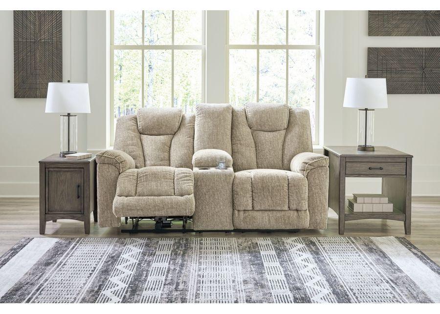 Hindmarsh - Stone - Power Reclining Loveseat With Console/ Adj Hdrst