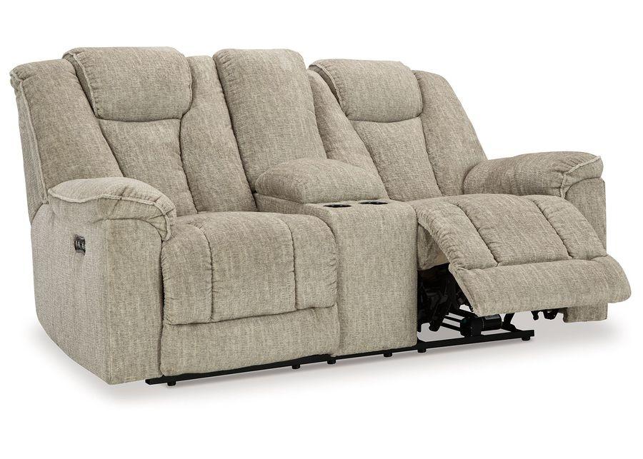 Hindmarsh - Stone - Power Reclining Loveseat With Console/ Adj Hdrst