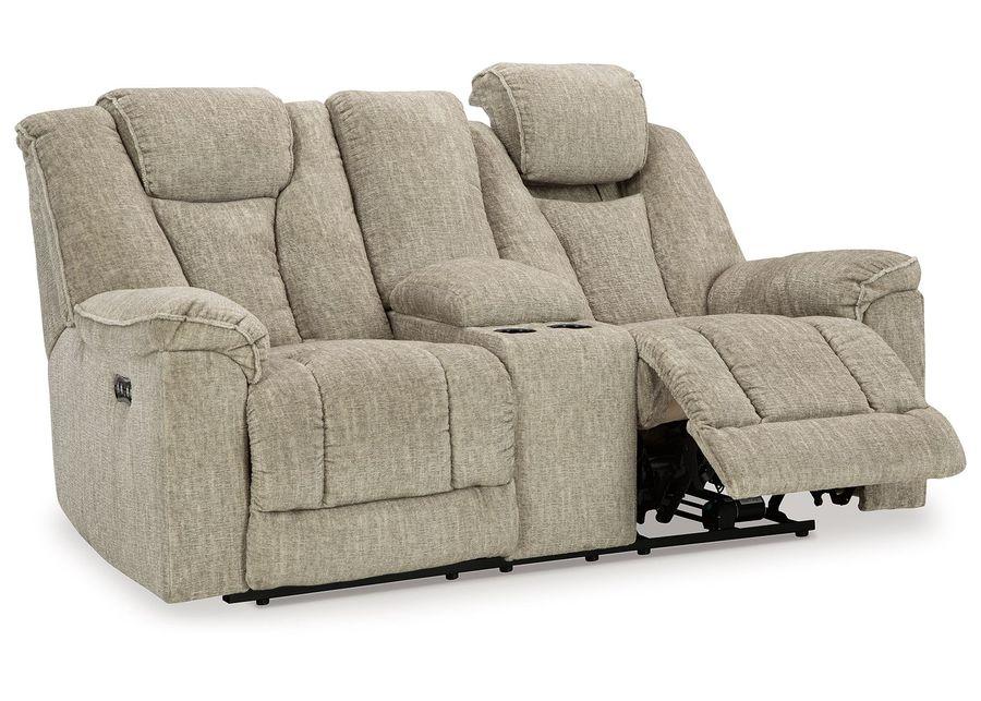 Hindmarsh - Stone - Power Reclining Loveseat With Console/ Adj Hdrst