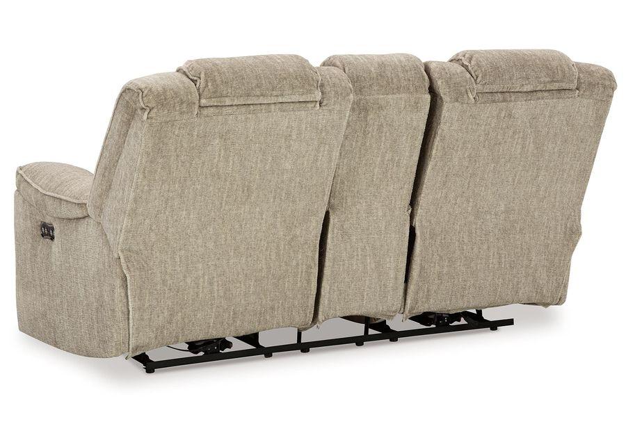 Hindmarsh - Stone - Power Reclining Loveseat With Console/ Adj Hdrst