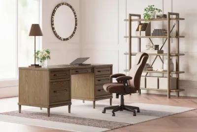 Roanhowe - Brown - 3 Pc. - Home Office Desk, Bookcase, Swivel Desk Chair