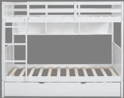 Twin-over-Twin Bunk Bed with Trundle and Bookshelf