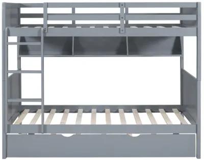 Twin-over-Twin Bunk Bed with Trundle and Bookshelf