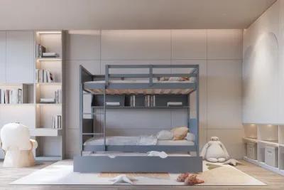 Twin-over-Twin Bunk Bed with Trundle and Bookshelf