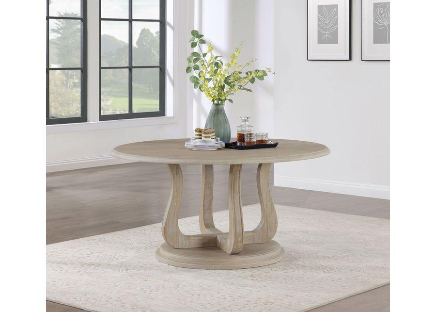 Trofello - Round Dining Table With Curved Pedestal Base - White Washed