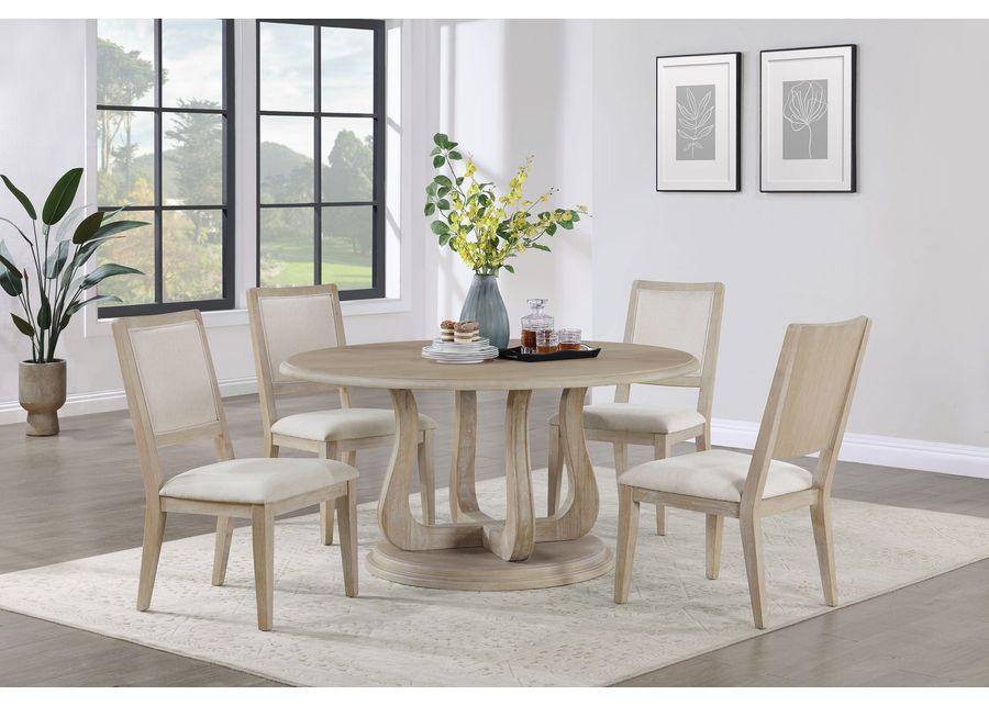 Trofello - Round Dining Table With Curved Pedestal Base - White Washed