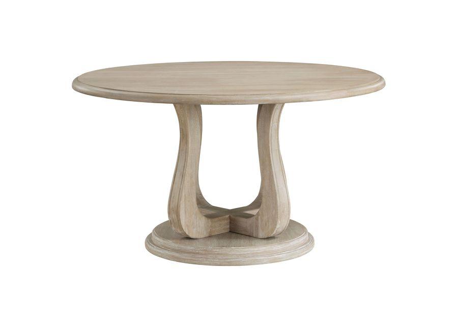 Trofello - Round Dining Table With Curved Pedestal Base - White Washed