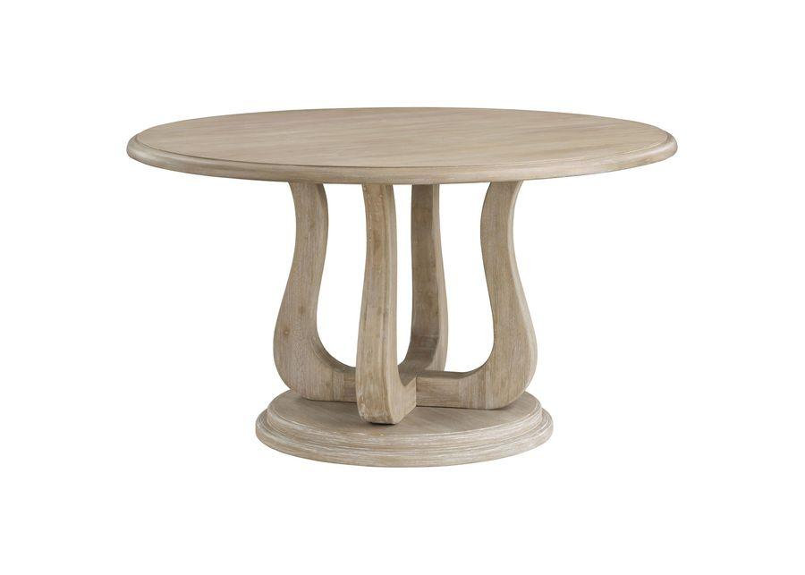 Trofello - Round Dining Table With Curved Pedestal Base - White Washed