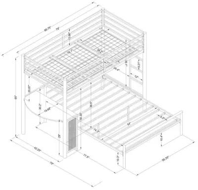 Fisher - Twin Over Full Workstation Loft Bed Set - Gunmetal