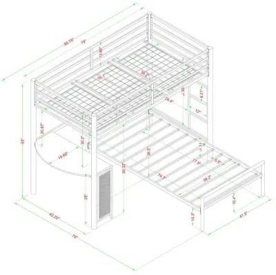 Fisher - Twin Over Twin Workstation Loft Bed Set - Gunmetal