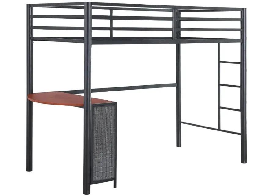 Fisher - Twin Over Twin Workstation Loft Bed Set - Gunmetal