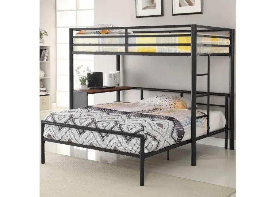 Fisher - Twin Over Twin Workstation Loft Bed Set - Gunmetal