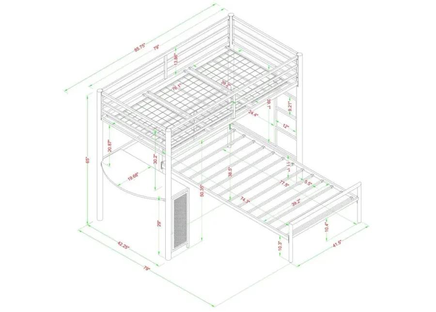 Fisher - Twin Over Twin Workstation Loft Bed Set - Gunmetal