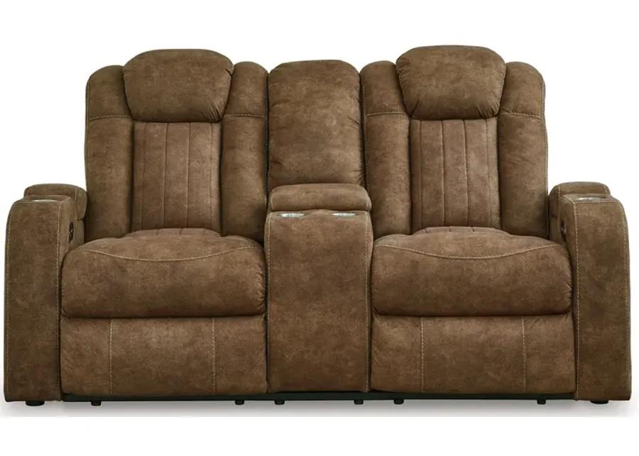 Wolfridge - Brindle - Power Reclining Loveseat With Console /Adj Hdrst