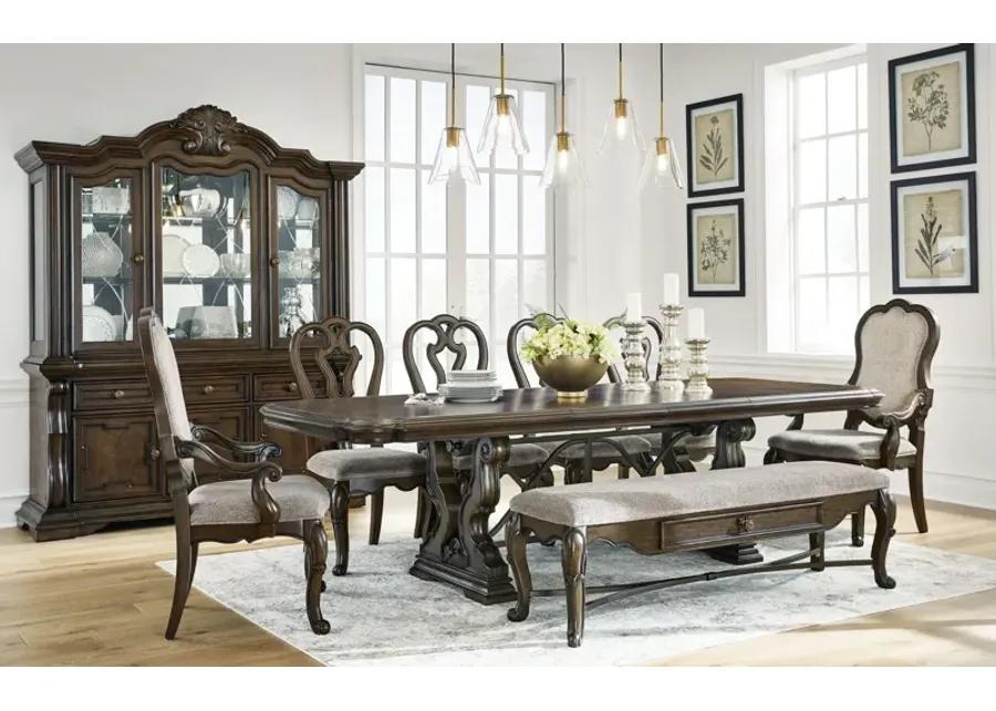 Maylee - Dark Brown - 11 Pc. - Dining Extension Table, 4 Side Chairs, 2 Arm Chairs, Storage Bench, Buffet And Hutch