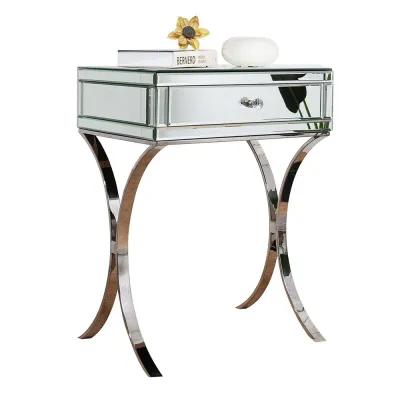 Mirrored Nightstand With 1 Drawer - Silver Finish