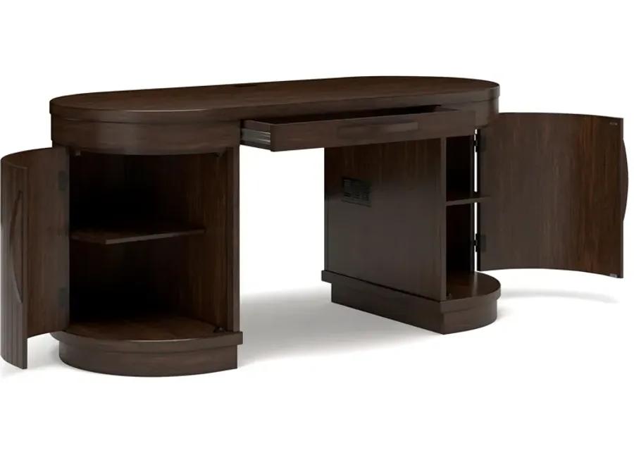 Korestone - Warm Brown - 3 Pc. - Home Office Desk, Chair, Credenza