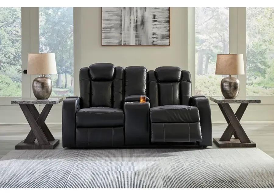 Caveman Den - Midnight - Power Reclining Loveseat With Console/ Adj Hdrst