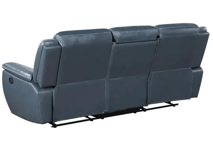 Sloane - Upholstered Motion Reclining Sofa With Drop Down Table - Blue