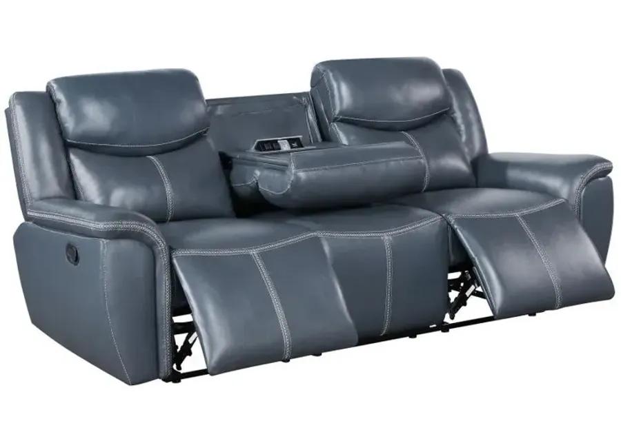 Sloane - Upholstered Motion Reclining Sofa With Drop Down Table - Blue