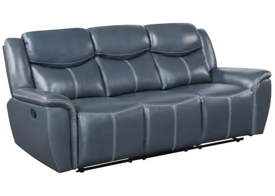 Sloane - Upholstered Motion Reclining Sofa With Drop Down Table - Blue