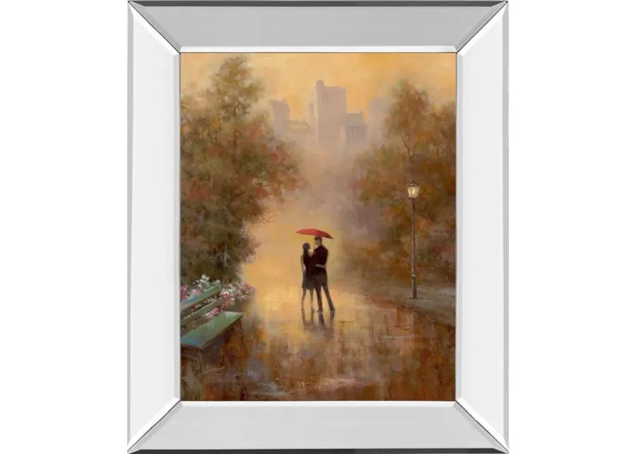 Walk In The Park I By T.C. Chiu - Mirror Framed Print Wall Art - Dark Brown