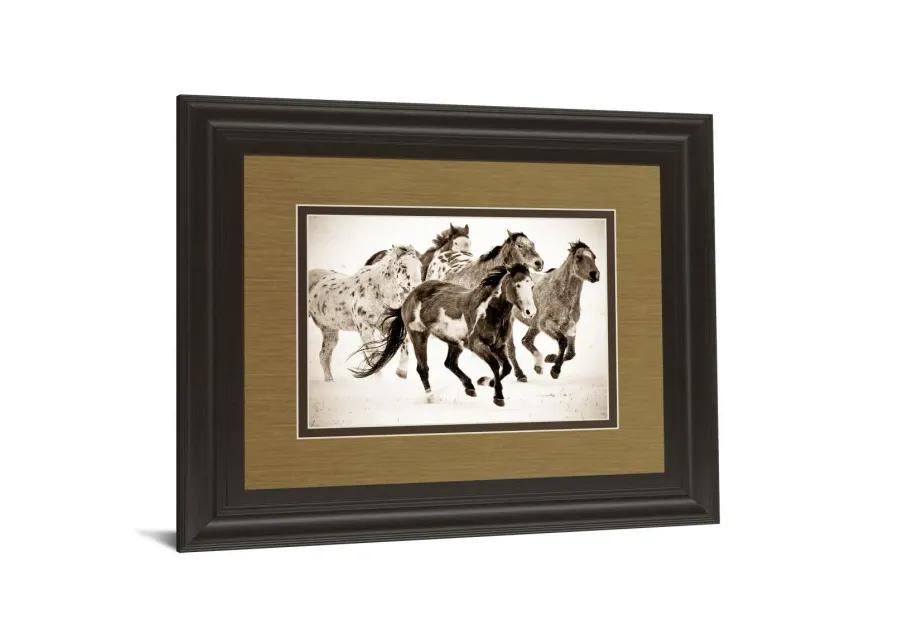 Painted Horses Run By Carol Walker - Framed Print Wall Art - Dark Brown