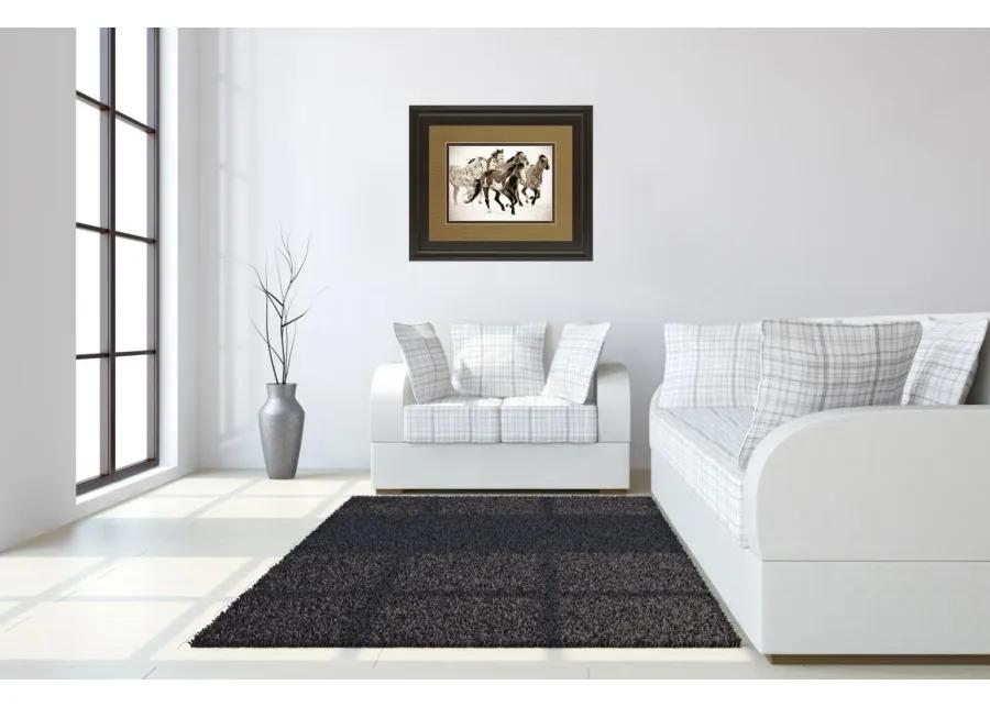 Painted Horses Run By Carol Walker - Framed Print Wall Art - Dark Brown