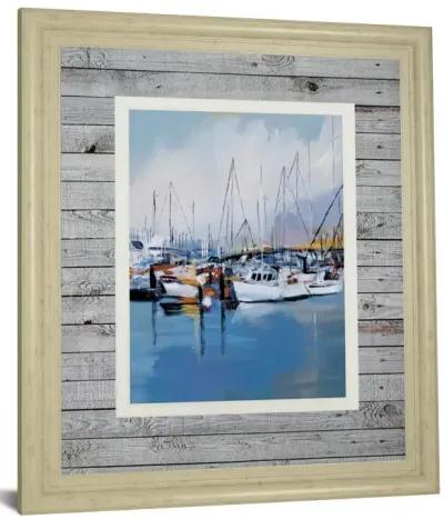 Along The Quay By Fitsimmons, A. - Framed Print Wall Art - Blue