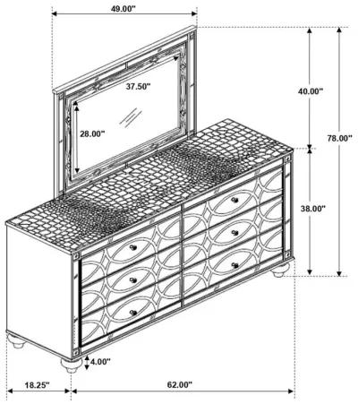 Gunnison - 6-Drawer Dresser With Mirror - Silver Metallic