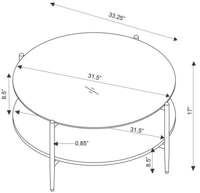 Jonelle - Round Glass Top Coffee Table White Marble Shelf Gold - Smoke