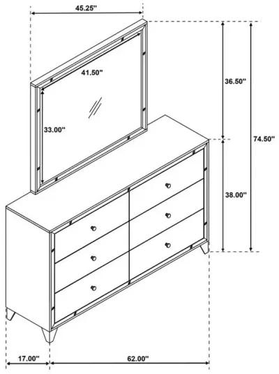 Larue - 6-Drawer Dresser With Mirror - Silver