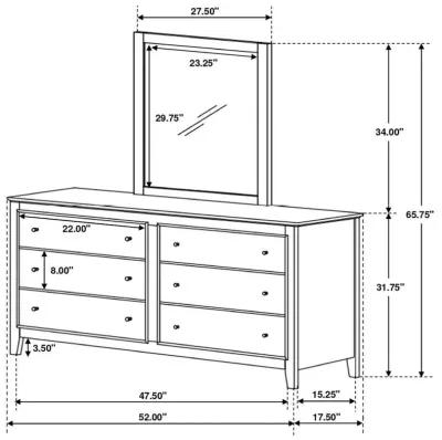 Selena - 6-Drawer Dresser With Mirror - Cream White