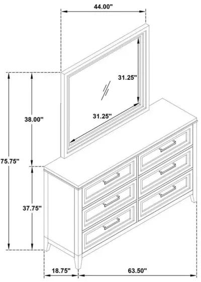 Marielle - 6-Drawer Dresser With Mirror - Distressed White