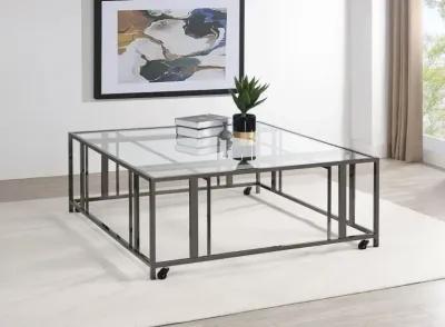 Adri - Square Glass Top Coffee Table With Casters