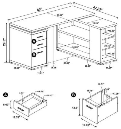 Yvette - 3-Drawer L-Shape Computer Desk