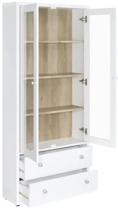 Hawthorne - 4-Shelf Glass Door Tall Cabinet With Drawers - White