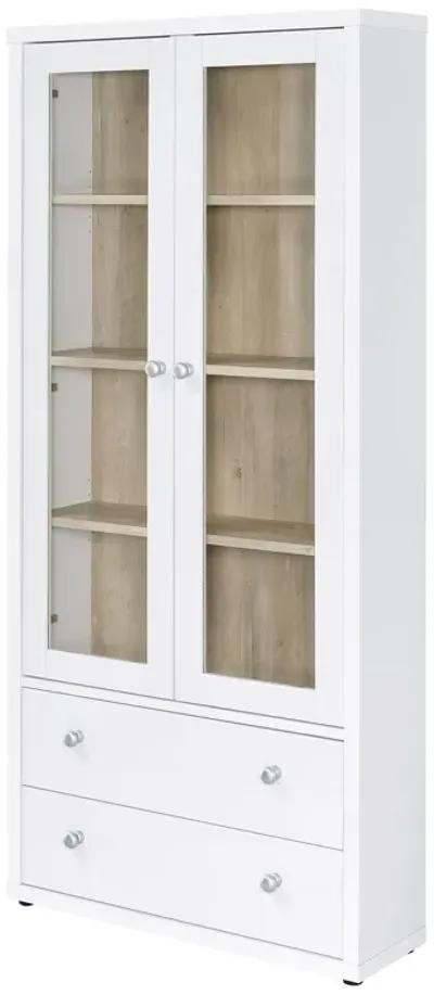 Hawthorne - 4-Shelf Glass Door Tall Cabinet With Drawers - White