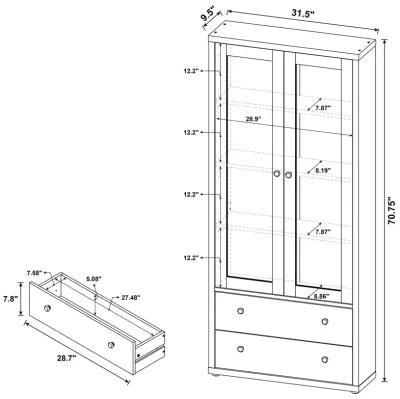 Hawthorne - 4-Shelf Glass Door Tall Cabinet With Drawers - White