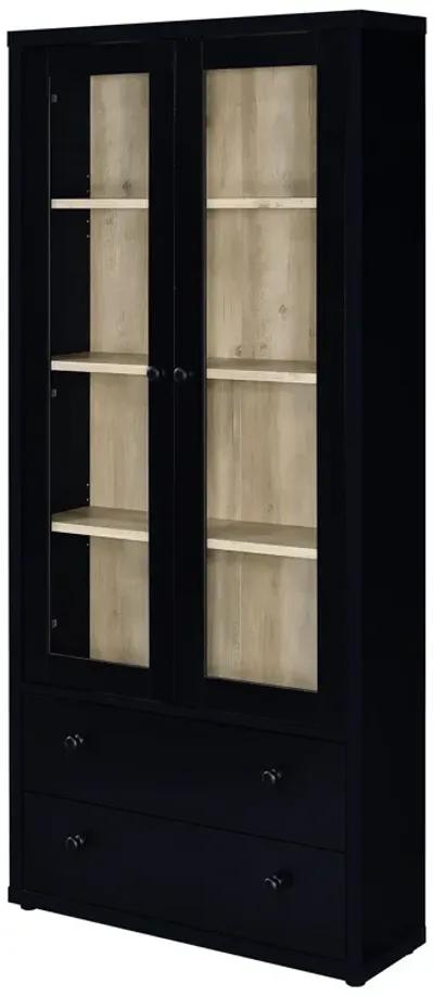 Hawthorne - 4-Shelf Glass Door Tall Cabinet With Drawers - Black