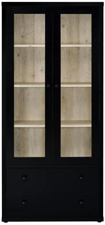 Hawthorne - 4-Shelf Glass Door Tall Cabinet With Drawers - Black