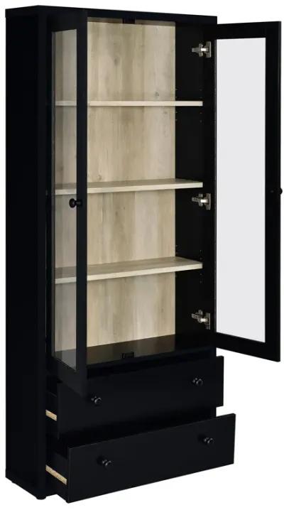 Hawthorne - 4-Shelf Glass Door Tall Cabinet With Drawers - Black