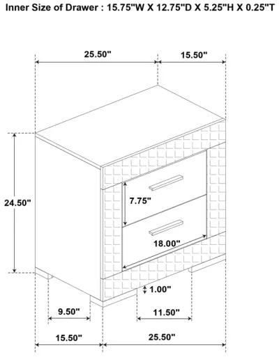 Ives - 2-Drawer Nightstand Bedside Table - Gray High Gloss