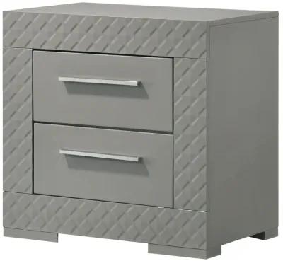 Ives - 2-Drawer Nightstand Bedside Table - Gray High Gloss