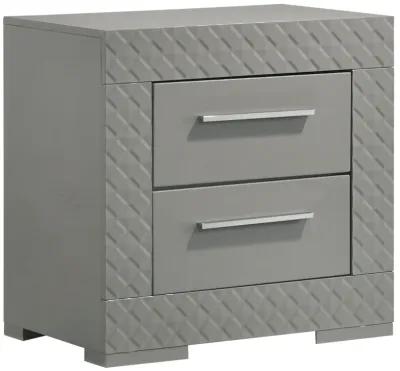 Ives - 2-Drawer Nightstand Bedside Table - Gray High Gloss