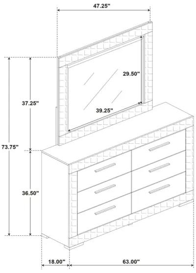 Ives - 6-Drawer Dresser And Mirror - Gray High Gloss