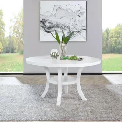 Judd - Round Dining Wood Table With Shelf - Pearl White