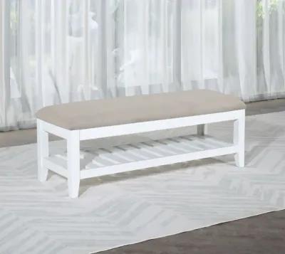 Bexhill - Upholstered Rectangular Bench with Shelf - White