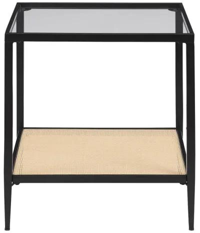 Amherst - Glass Top Metal with Cane Shelf End Table - Black